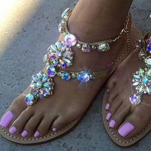 Load image into Gallery viewer, 2017 Woman Sandals Women Shoes Rhinestones Chains Thong Gladiator Flat Sandals Crystal Chaussure Plus Size 46 tenis feminino