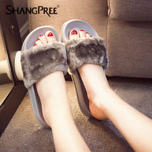 Load image into Gallery viewer, large Size 36-41 Hot Women Slippers Fashion Spring Summer Autumn  Plush Slippers Women Faux Fur Slides Flip Flops Flat Shoes