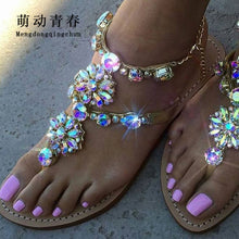 Load image into Gallery viewer, 2017 Woman Sandals Women Shoes Rhinestones Chains Thong Gladiator Flat Sandals Crystal Chaussure Plus Size 46 tenis feminino