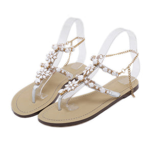 2017 Woman Sandals Women Shoes Rhinestones Chains Thong Gladiator Flat Sandals Crystal Chaussure Plus Size 46 tenis feminino
