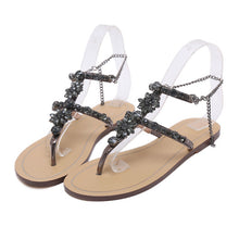 Load image into Gallery viewer, 2017 Woman Sandals Women Shoes Rhinestones Chains Thong Gladiator Flat Sandals Crystal Chaussure Plus Size 46 tenis feminino
