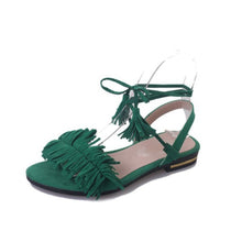Load image into Gallery viewer, COOTELILI Real Fur Ankle Strap Gladiator Sandals Women Flats 2018 Summer Tassel Shoes Ladies Wedding Beach Sandals BOHEMIAN
