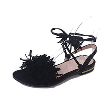 Load image into Gallery viewer, COOTELILI Real Fur Ankle Strap Gladiator Sandals Women Flats 2018 Summer Tassel Shoes Ladies Wedding Beach Sandals BOHEMIAN