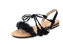 Load image into Gallery viewer, COOTELILI Real Fur Ankle Strap Gladiator Sandals Women Flats 2018 Summer Tassel Shoes Ladies Wedding Beach Sandals BOHEMIAN