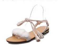 Load image into Gallery viewer, COOTELILI Real Fur Ankle Strap Gladiator Sandals Women Flats 2018 Summer Tassel Shoes Ladies Wedding Beach Sandals BOHEMIAN