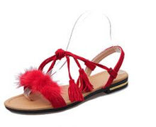 Load image into Gallery viewer, COOTELILI Real Fur Ankle Strap Gladiator Sandals Women Flats 2018 Summer Tassel Shoes Ladies Wedding Beach Sandals BOHEMIAN